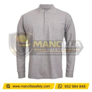 Polo con Cuello Camisero Manga Larga Plomo